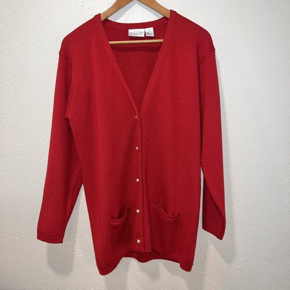VTG Women's Nordstrom Town Square Merino Wool Red Sweater Cardigan Small READ - Picture 2 of 9